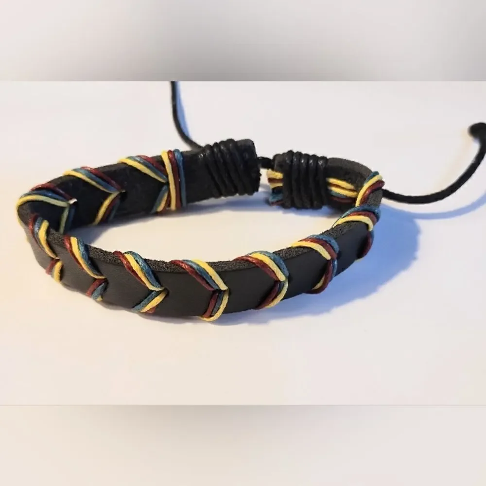 Men's bracelet leather stripped rainbow new d14‎